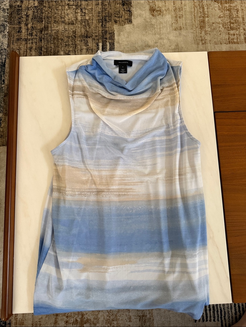 Halogen Light Blue & Cream Striped Sleeveless Cowl Neck Tank